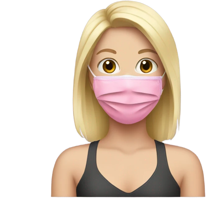 Blonde girl with a pink face mask emoji