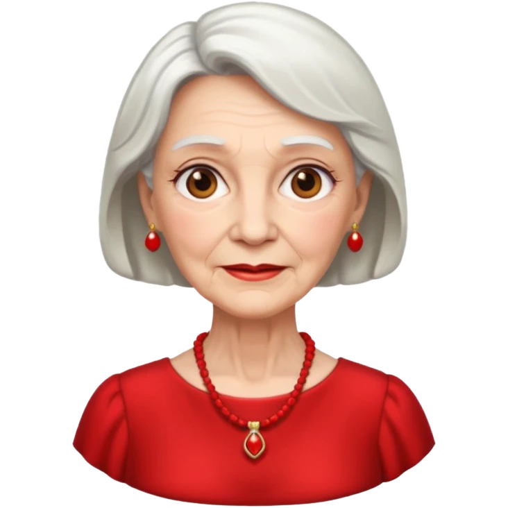 elderly woman with red dress and red necklace  emoji