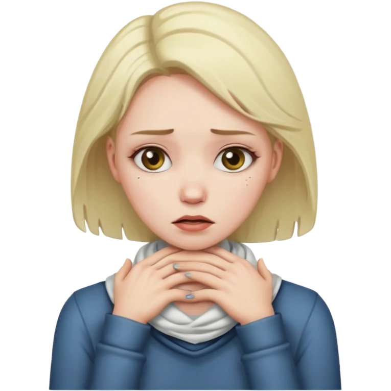 Woman choking herself with dramatic face emoji