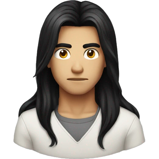 Long black hair boy serious face emoji