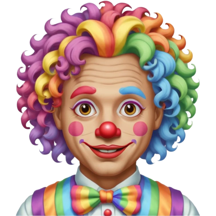Middle-age man with Curly rainbow hair of clown — soft pastel curls tied high emoji