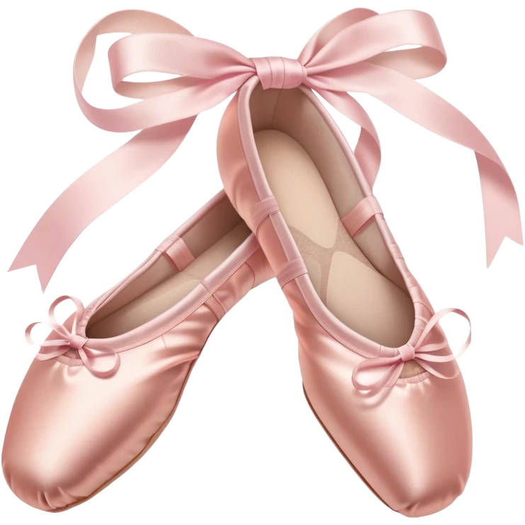 Cinematic Realistic Ballet Shoes, soft satin pink pointe shoes with delicate ribbons, resting gently on a polished wooden floor, subtle creases in the fabric, glowing under the warm golden light of a rehearsal studio, evoking elegance and grace. emoji
