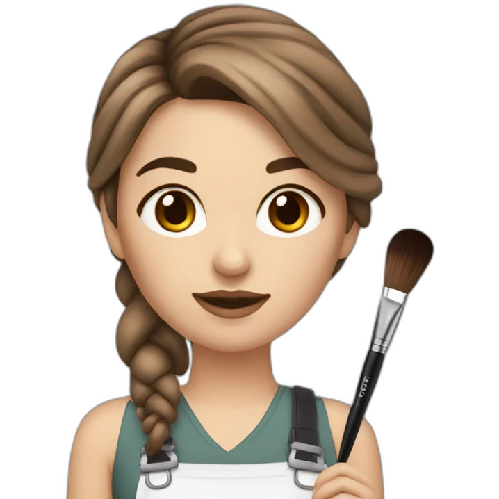 A makeup artist white girl with brown hair and a makeup brush in her hand emoji