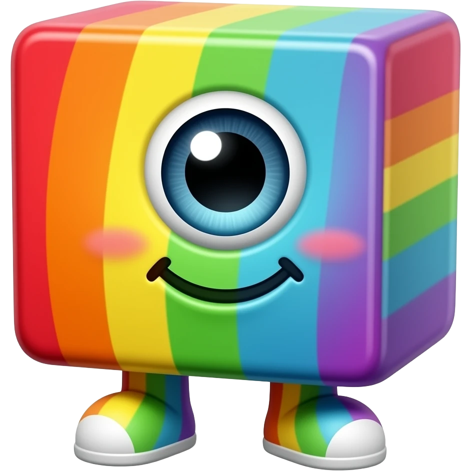 Rainbow block with rainbow, feet, rainbow legs, rainbow, cute smile, and rainbow eye, and make it look cute emoji