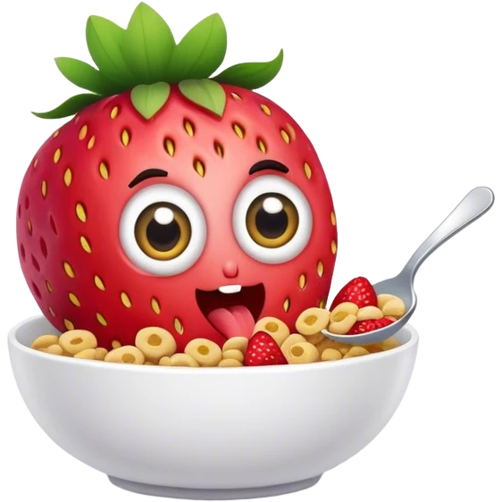 Strawberry with eyes eating cereal emoji