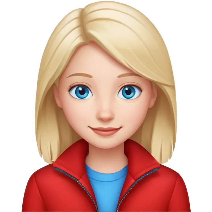 smiling girl in red jacket with blue eyes emoji