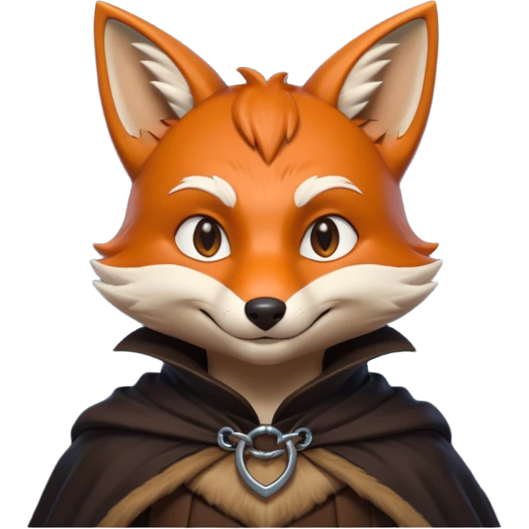 thief fox portrait, head and shoulders only, cunning grin, shadowy cloak collar, stealthy look, 3D cartoon, mobile game icon style, clean background, no text, no watermark
 emoji