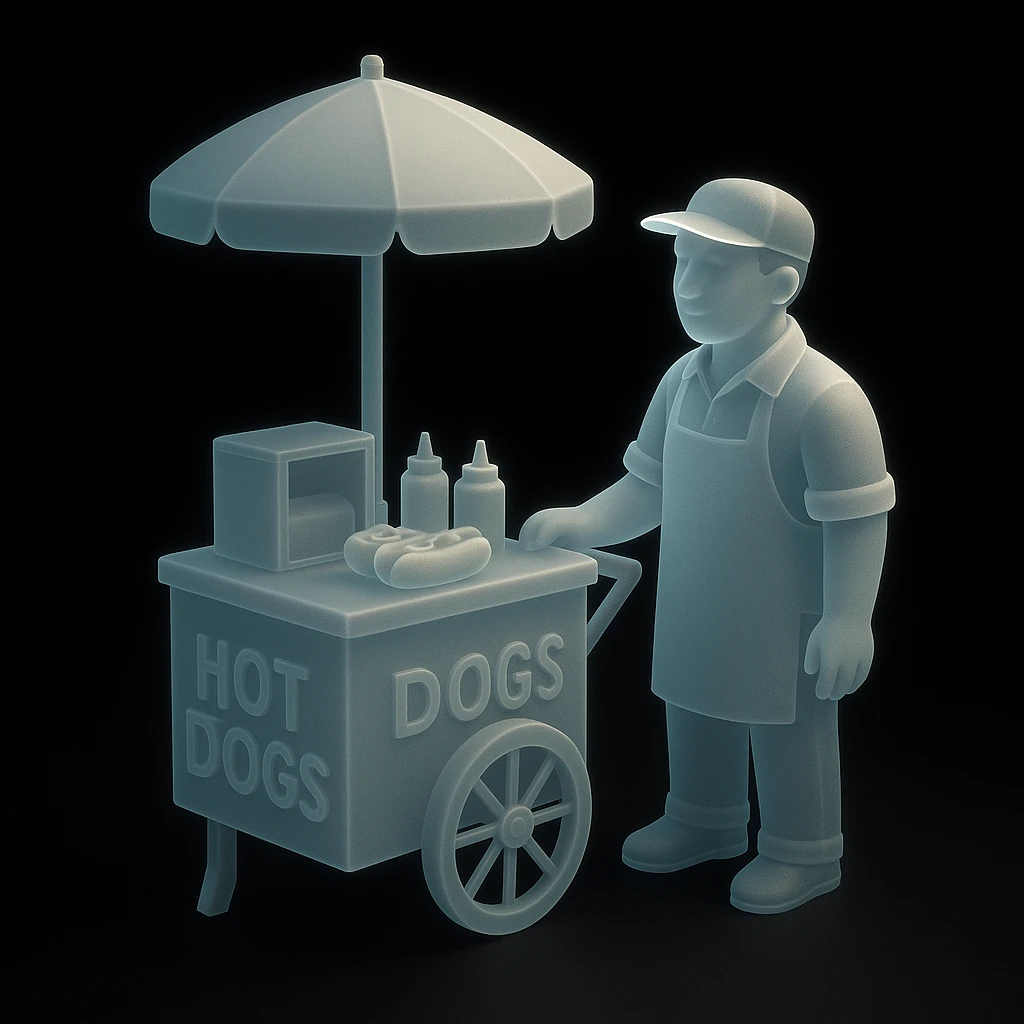 hotdog seller in New York with cart emoji