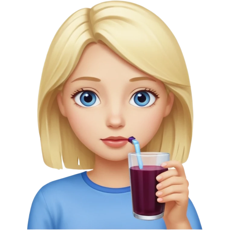 blonde girl with blue eyes drinking elderberry juice emoji