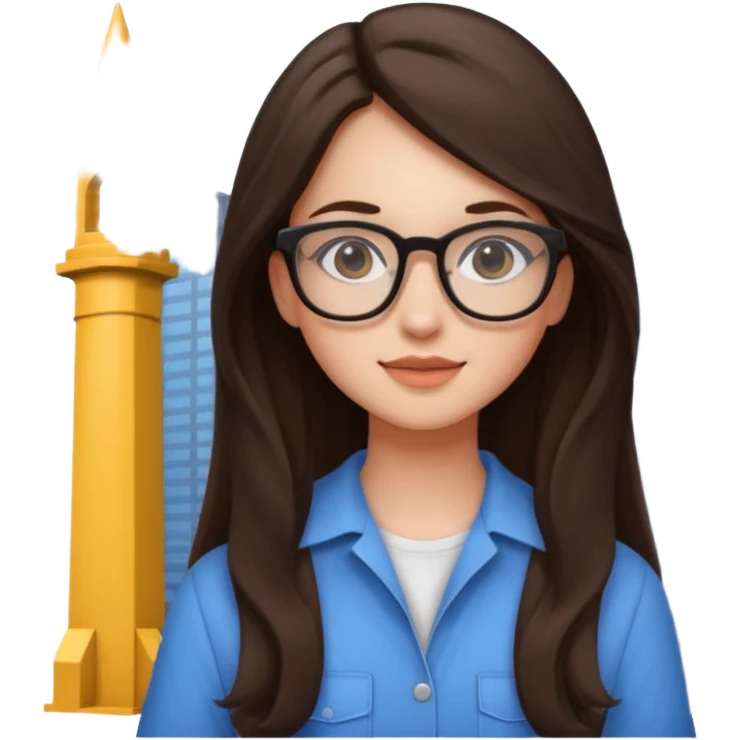 girl architect - brunette - 20 years old cute pose - long hair girl no eye glasses. pretty girl emoji