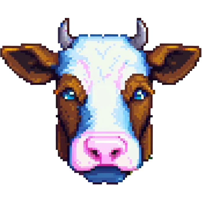 ultra-minimal blocky Minecraft cow head emoji with one large colorful square pixel, perfectly square, extremely simple, abstract, playful, childlike emoji