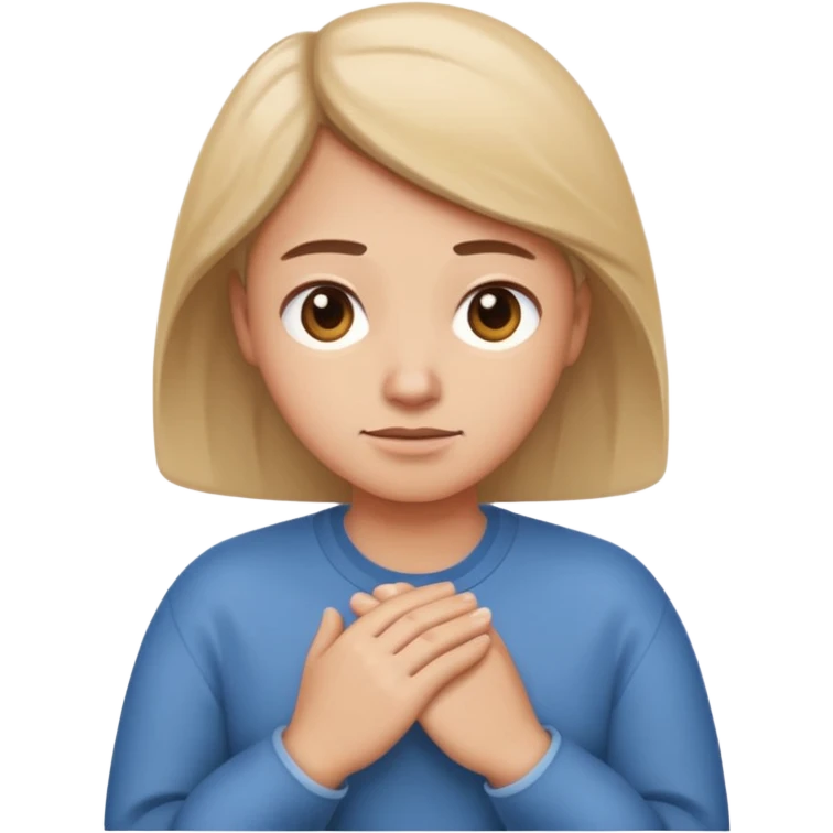 person with worried look, gentle shrug, subtle smile, stress about the future but acceptance and going with the flow, Apple iMessage emoji style emoji