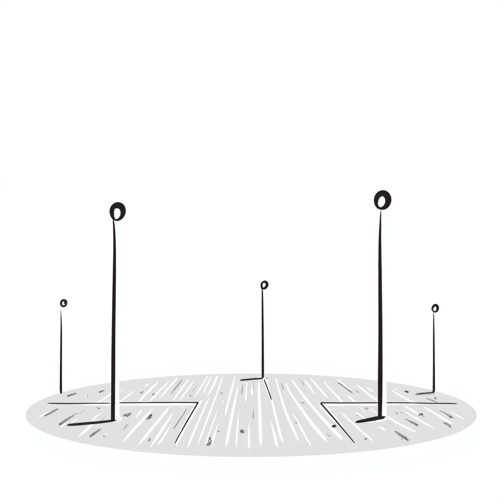 a hand-drawn quidditch field with three tall goal posts on each end, an oval sports field from Harry Potter emoji