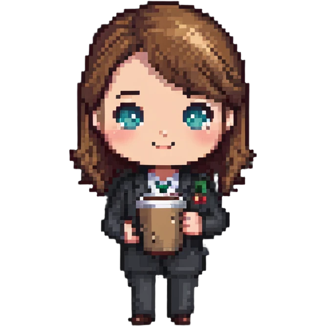 chibi office manager with coffee mug emoji