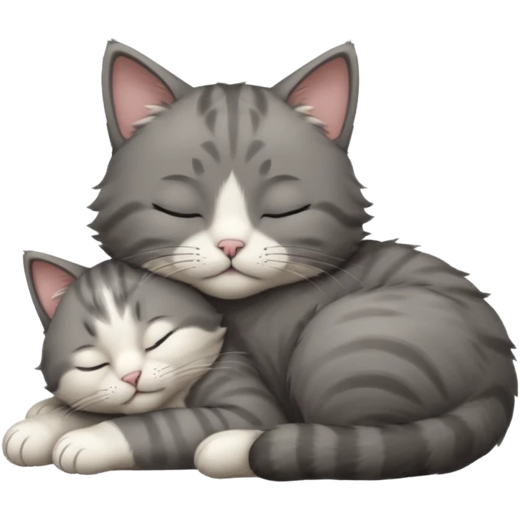 dark grey and white small cat with closed eyes, leaning his head on his paw while leaning on his elbow lying down emoji
