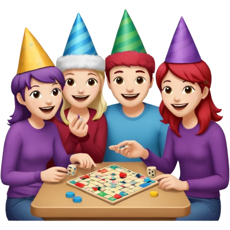 Four friends playing board game emoji