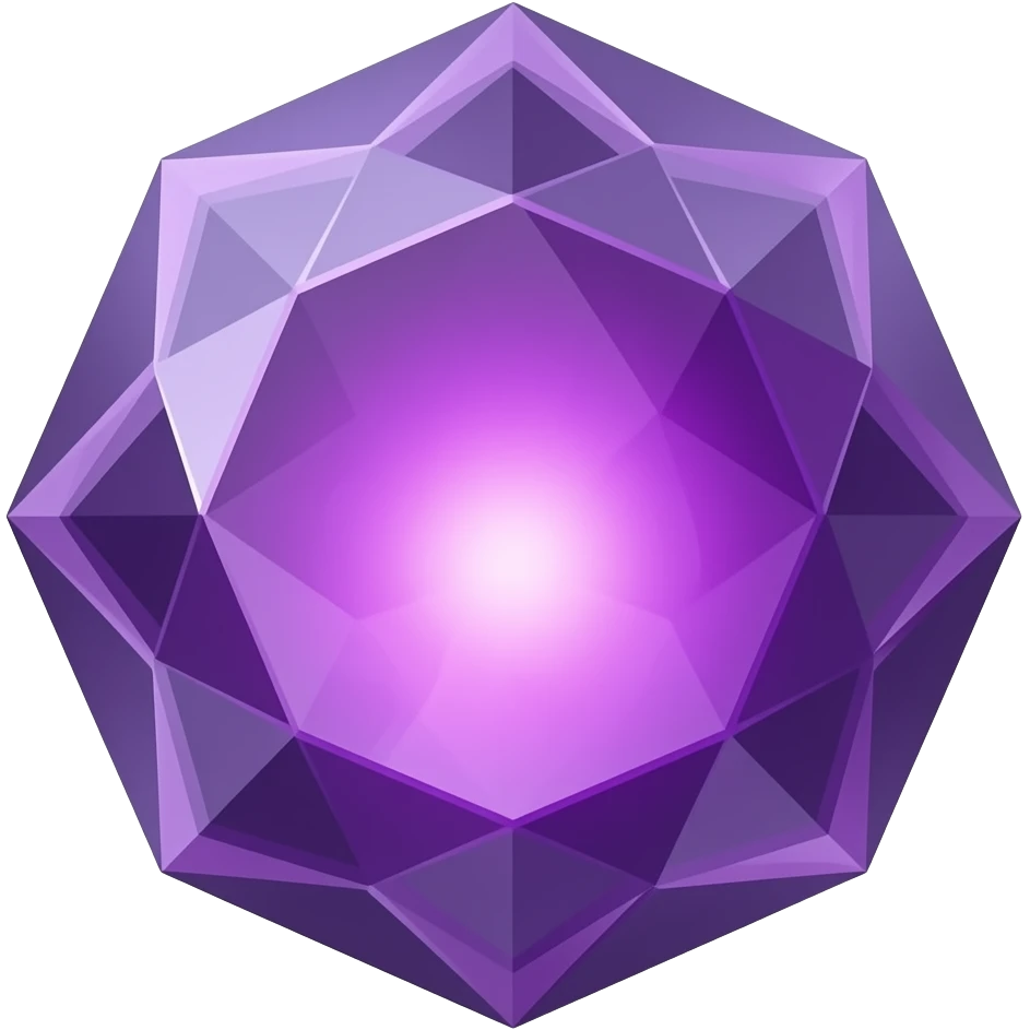 purple crystal with a purple glow coming from its center. In the center of the crystal a $ emoji