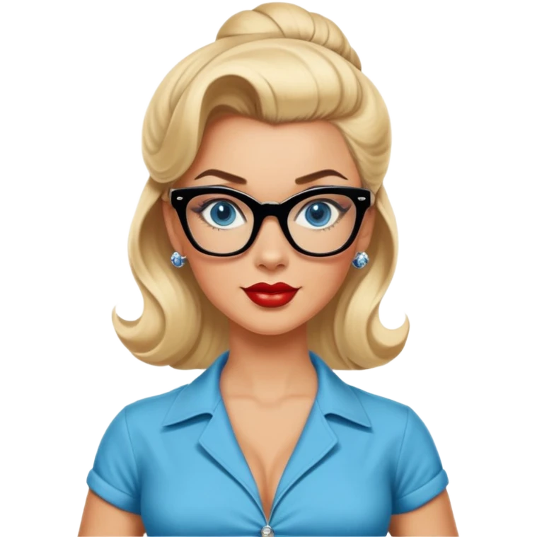 Realistic 50's pin up pose ,  blonde, black glasses and blue eyes full figure emoji