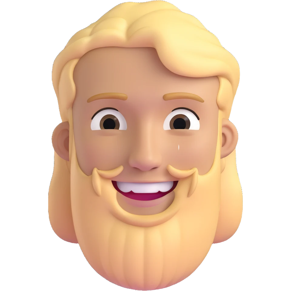 young man with blonde hair and moderate beard with a big smile emoji