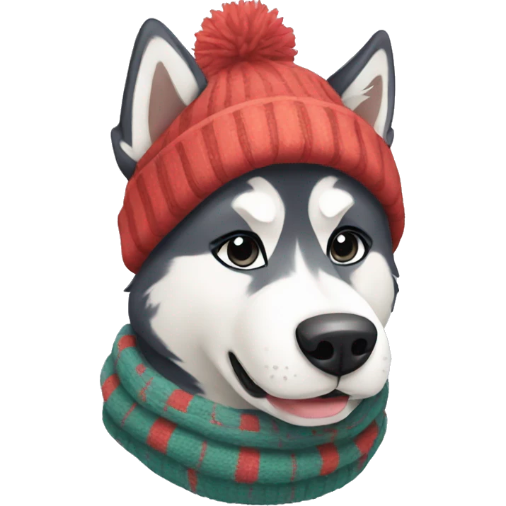 Husky with beanie and scarf emoji
