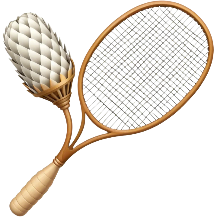 A shuttlecock and a racket. The shuttlecock is depicted with its distinctive cone shape and feathers at the bottom, while the racket has an oval or rounded frame with strings crisscrossing it.  emoji