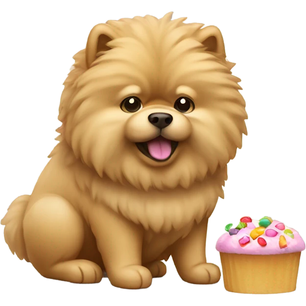A beige Pom chow eating sweets emoji