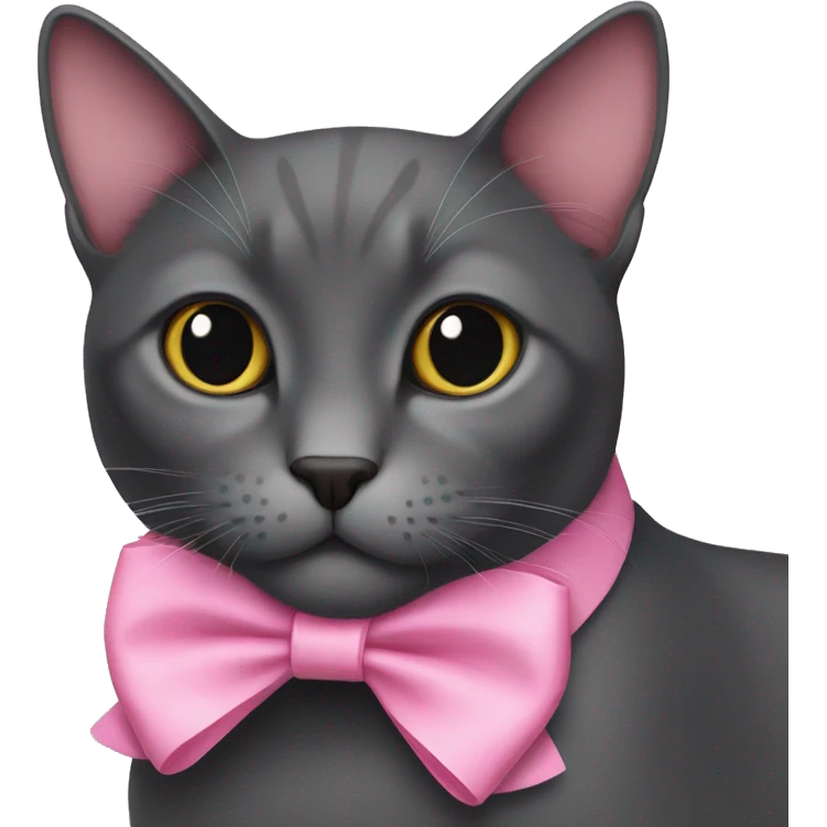 Dark grey cat wearing pink bow emoji