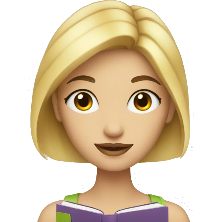 a blonde woman with black eyes holding a book emoji