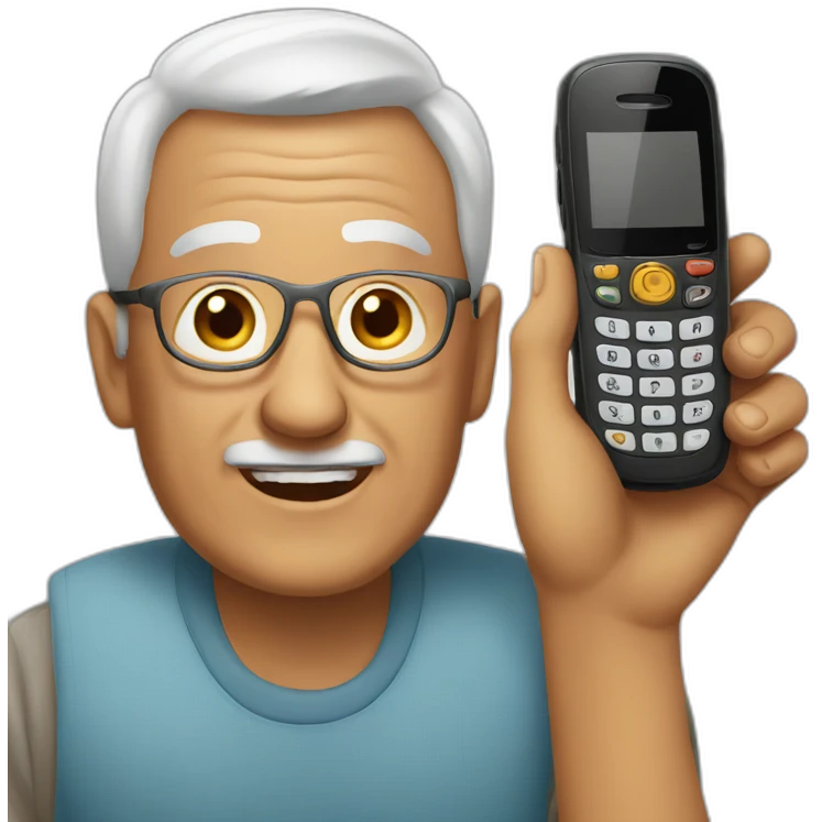 Grandfather has a mobile phone emoji