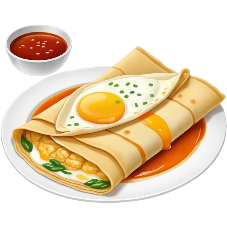 Chinese Crepe Jianbing folded with sauce and egg, simplified emoji style with bold outlines and bright colors, cartoon style popular street breakfast emoji