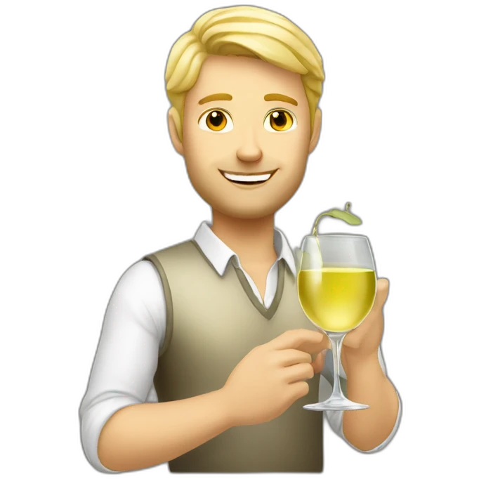 Handsome blond guy with white wineglass emoji