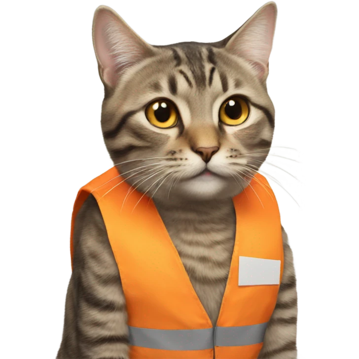 cat with a sign and an orange vest emoji