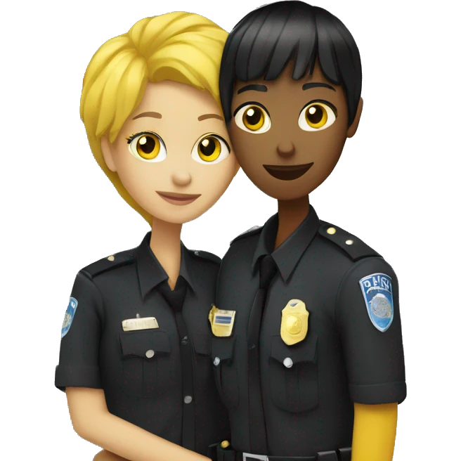 Black hair yellow skin Woman with fringe hugging a black hair yellow skin police office emoji