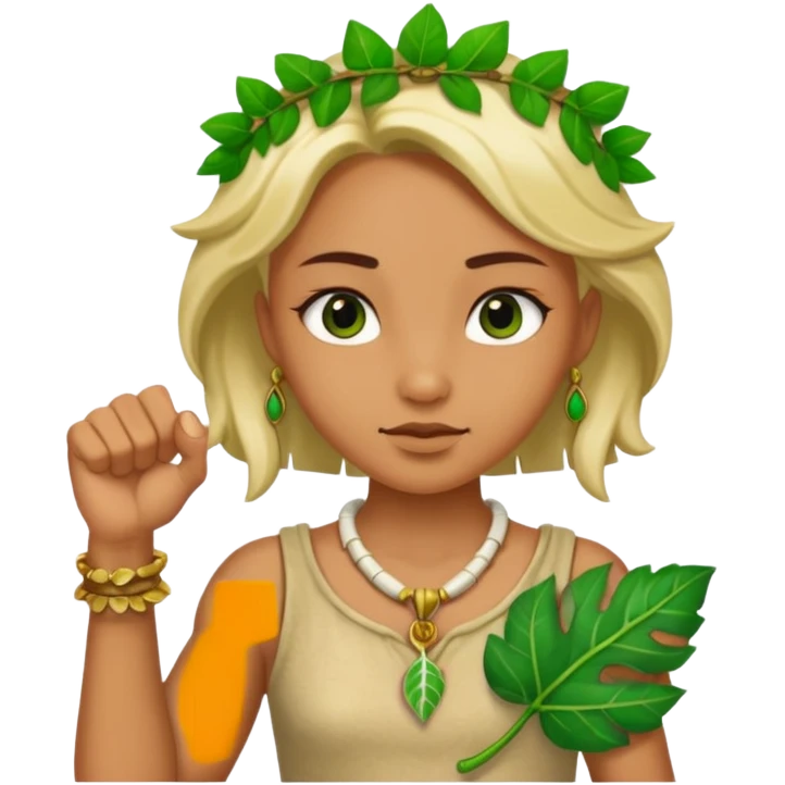 ancient girl wearing fist bone Necklaces and leaf emoji