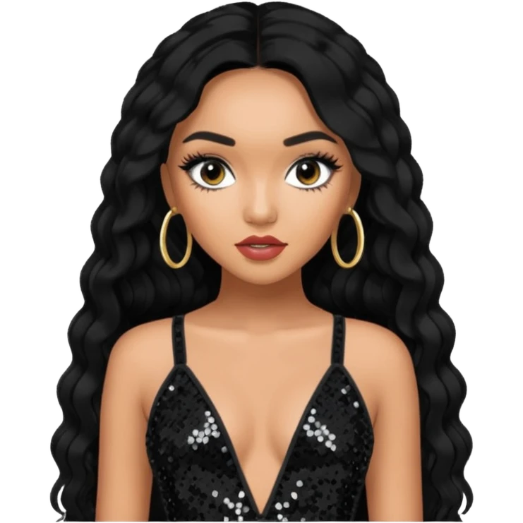 Leigh-Anne Pinnock from Little Mix with long black hair, black sequin outfit emoji