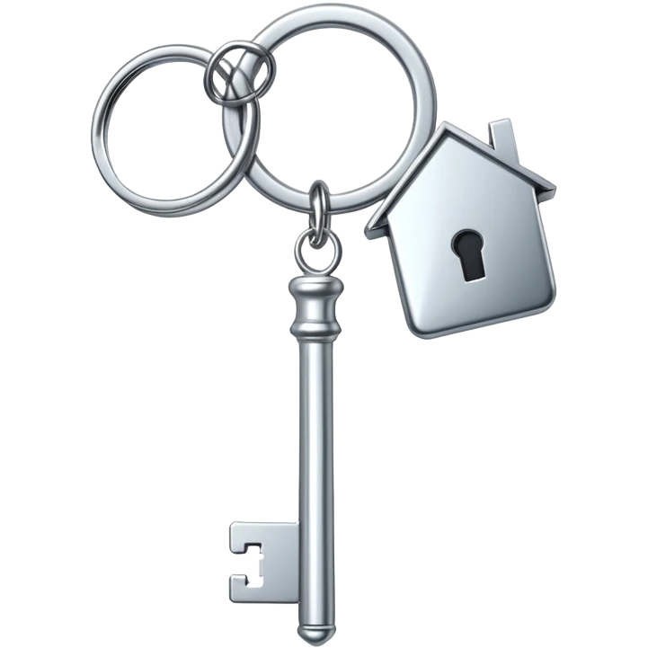A simple house key with a stylized keychain emoji