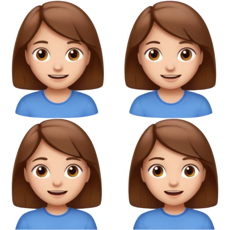 Мультяшная девочка с каштановыми волосами показывает различные эмоции emoji