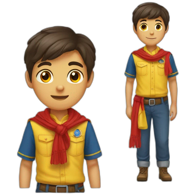 Scout boy with a RED ans YELLOW knotted scarf ans à blue scout shirt emoji