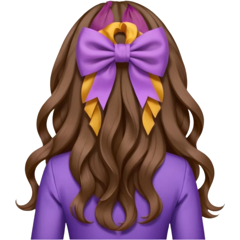 long wavy brown hair from behind with a medium lilac bow emoji
