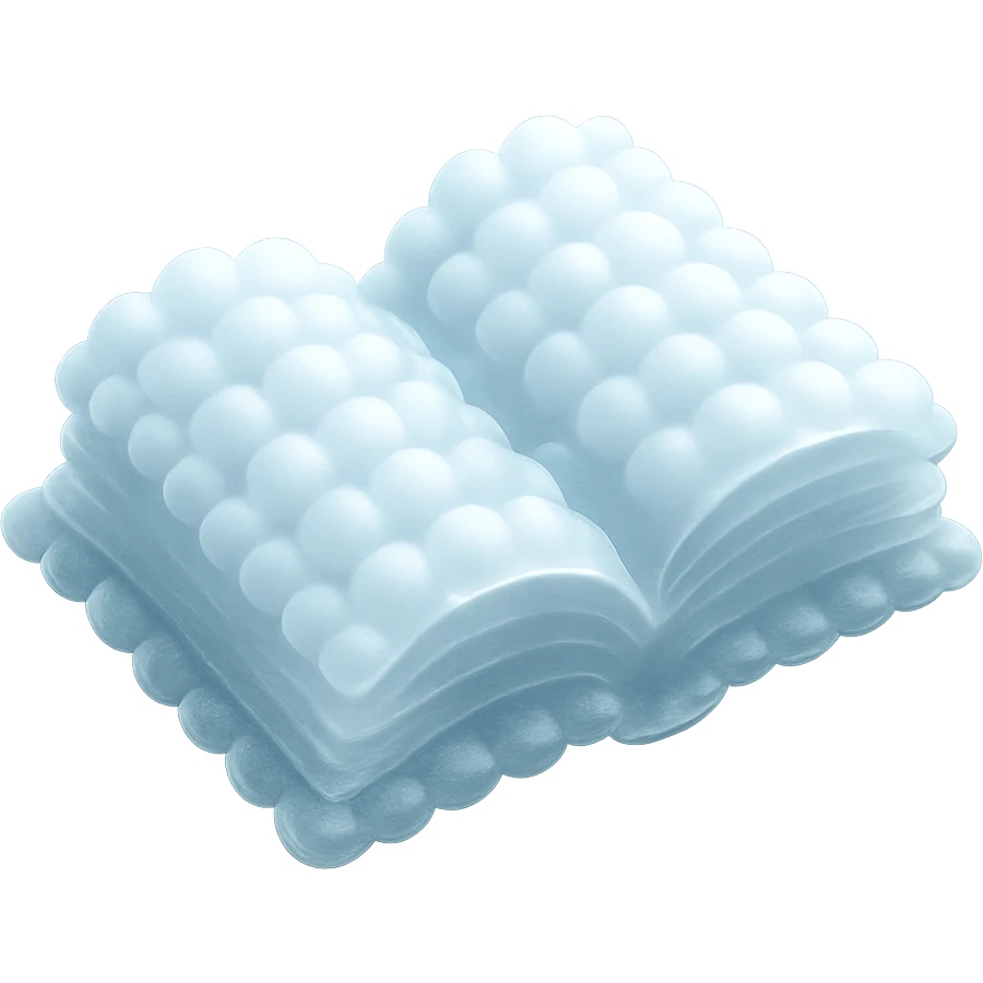 top view of a thick open book made entirely of small very bright white fluffy convex clouds, matte glass style, emphasis on volume and airiness, no background emoji