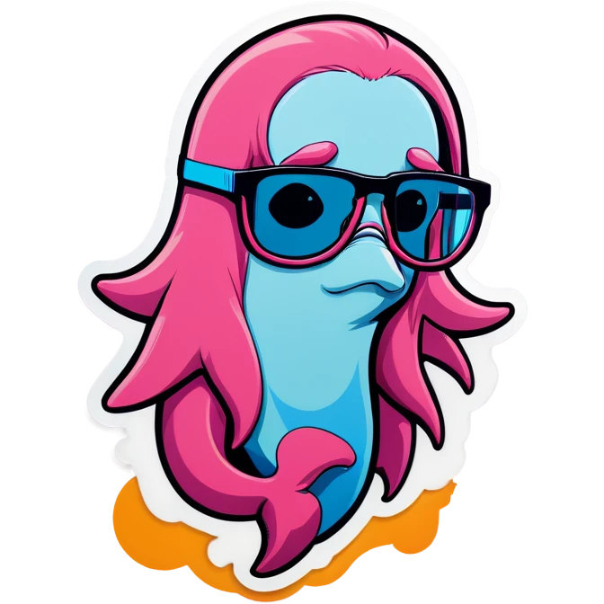 Pink dolphin with glasses wearing a Billie eilish shirt emoji