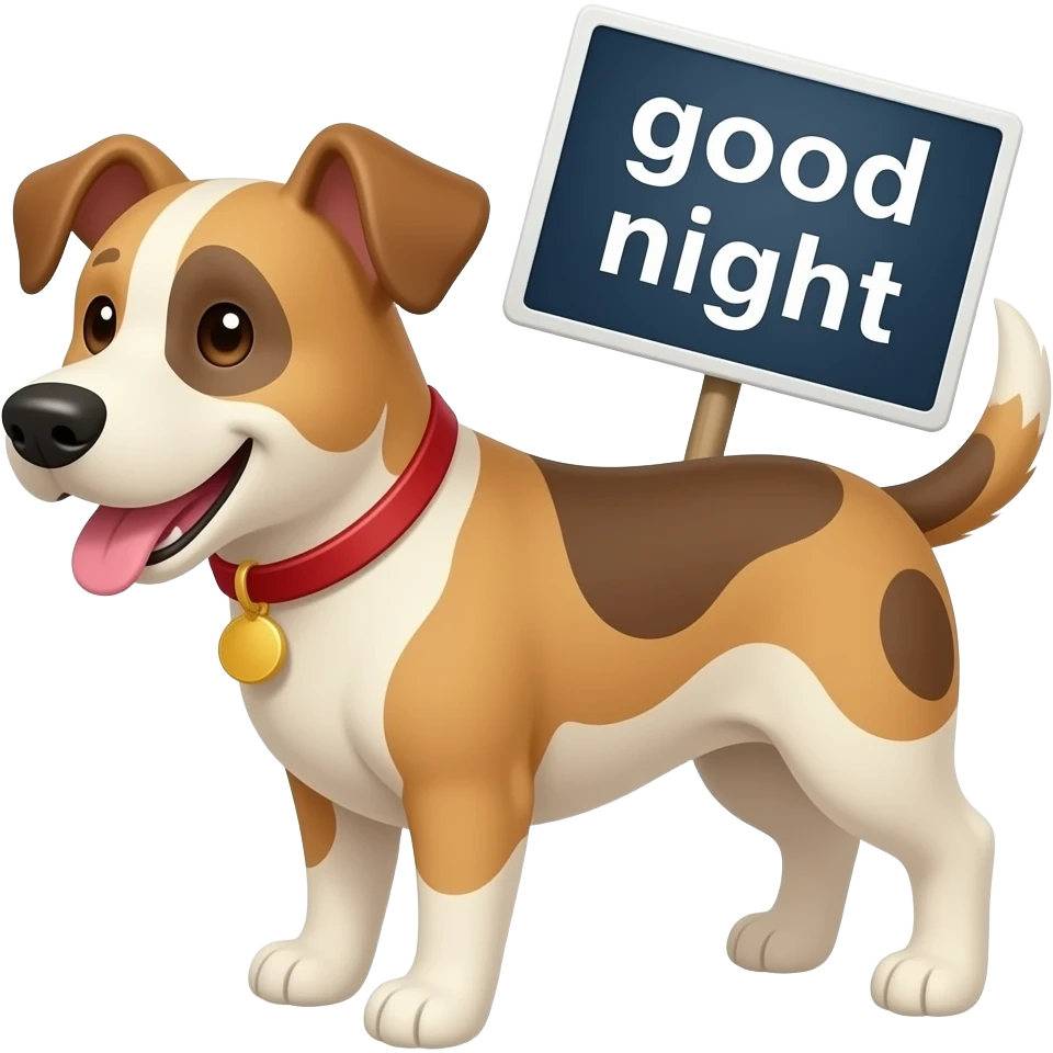 perrito gracioso con la frase buenas noches en un cartel emoji
