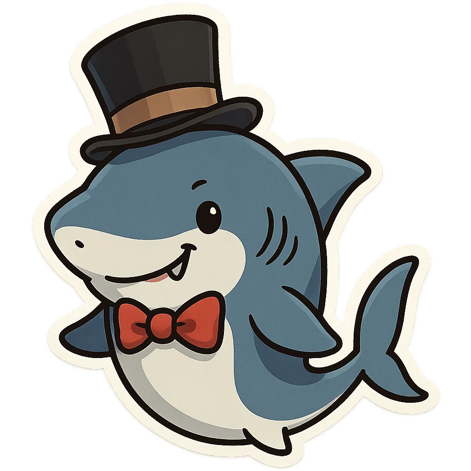 stylized shark in a top hat, looking dapper and charming, cartoon style emoji