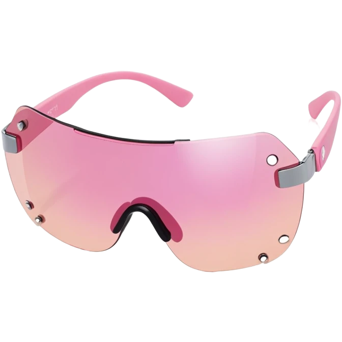 Y2K style frameless visor sunglasses with pink tint, one-piece shield lens emoji