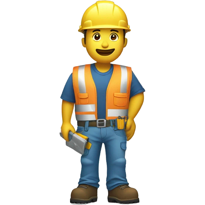 Construction worker asking a question with a question mark upstairs with a safety vest emoji