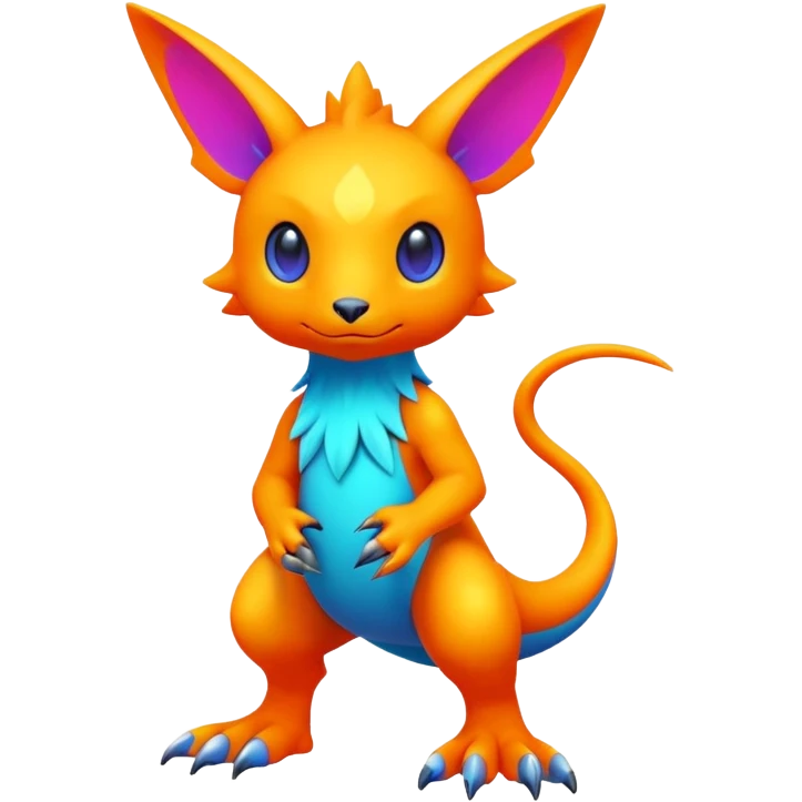 colorful neon-colored Fakémon-Digimon-Fionbri-Trico-creature (full body) emoji