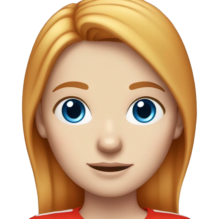 Pale skinned white girl With straight red hair and blue eyes. wearing a red Ferrari shirt and rolling her eyes emoji
