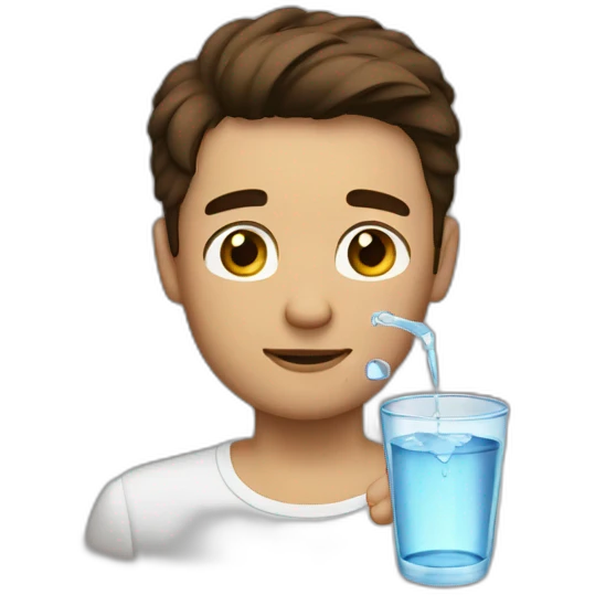 Brown haired with brown eyes guy drinking a glass of water emoji
