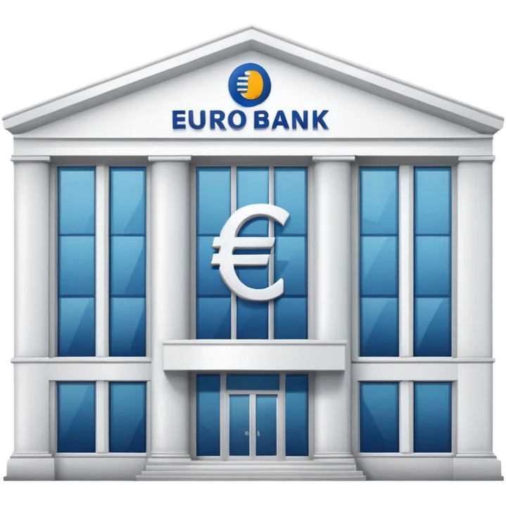 a white bank building with a large euro logo on it emoji