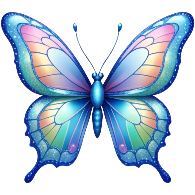 Pastel sparkly blue glittery iridescent rainbow transparent butterfly with detailed intricate patterns emoji
